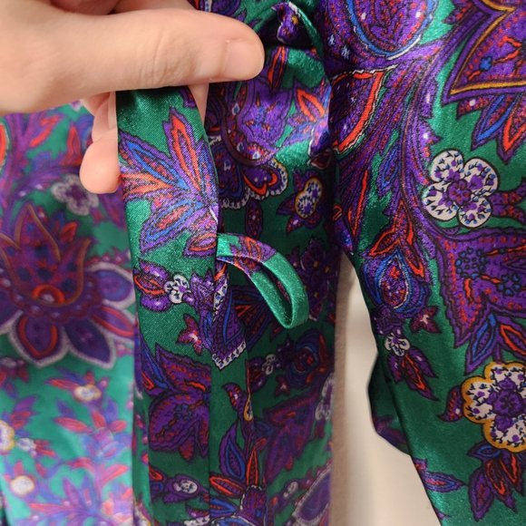 VTG Victoria's Secret OS Satin Purple Blue Floral Kimono Robe 3/4 Sleeve - Picture 4 of 5